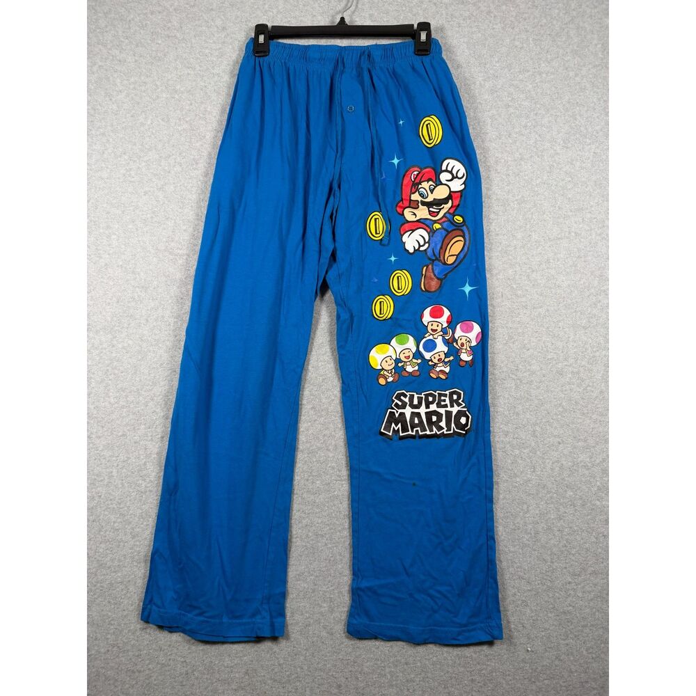 Super Mario Men's Medium Blue Pajama Lounge Pants Mario Toad Nintendo 0694